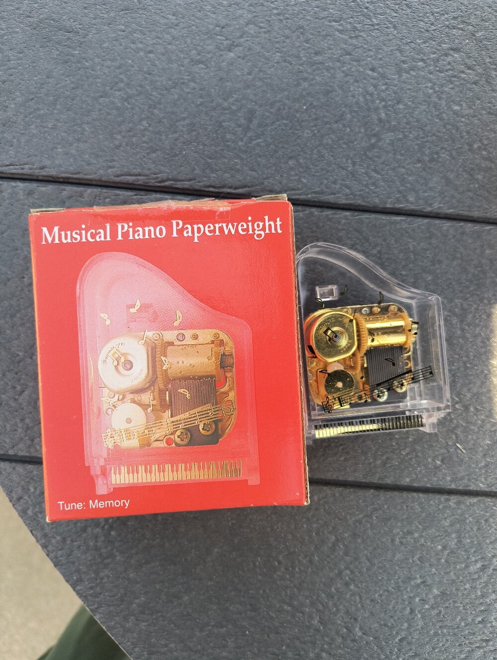 Musical Piano Paperweight Clear/Gold Mechanical Design Vintage New In Box